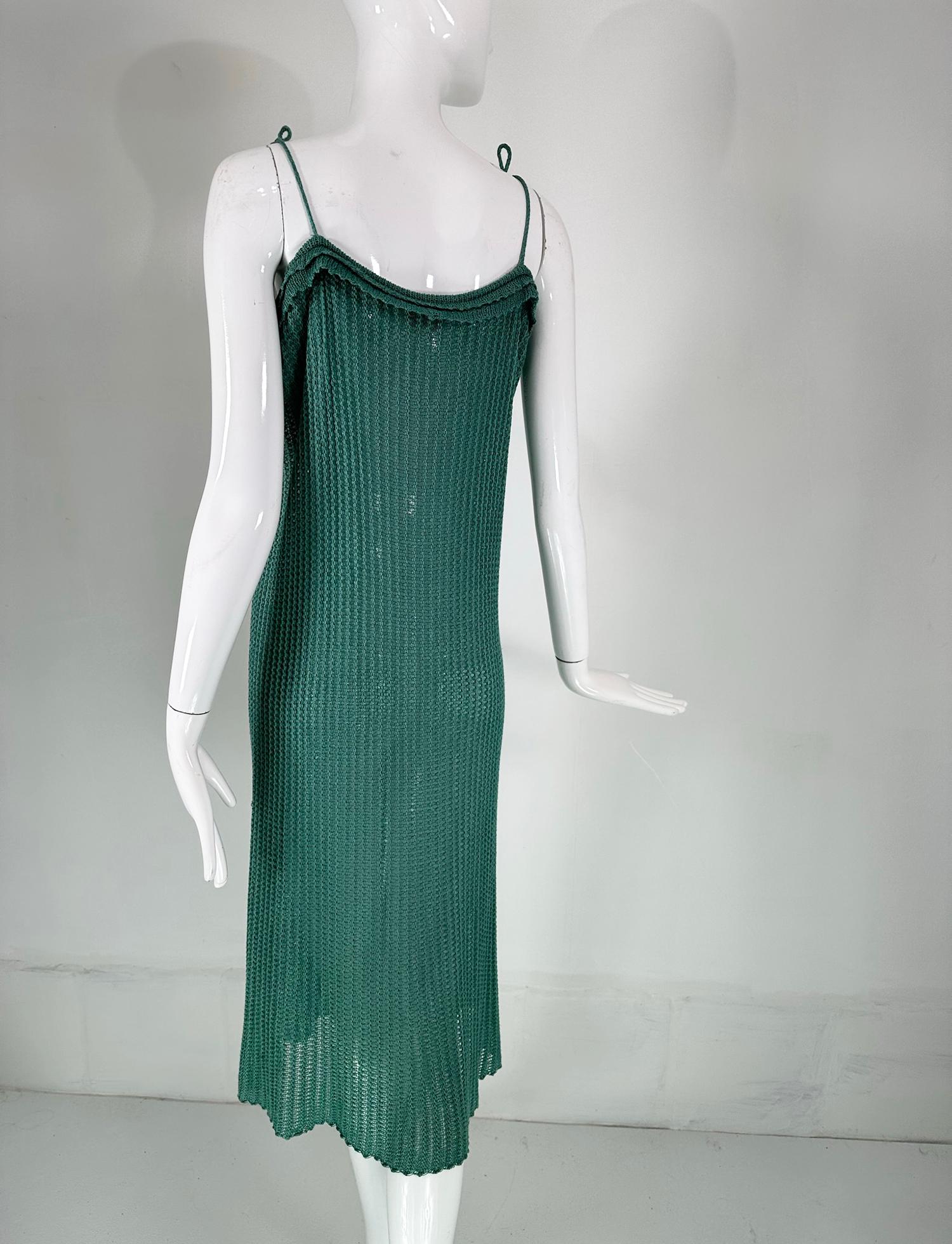 Mary Farrin London Aqua Cotton Crochet Slip Dress & Dolman Sleeve Sweater 1970s  For Sale 2