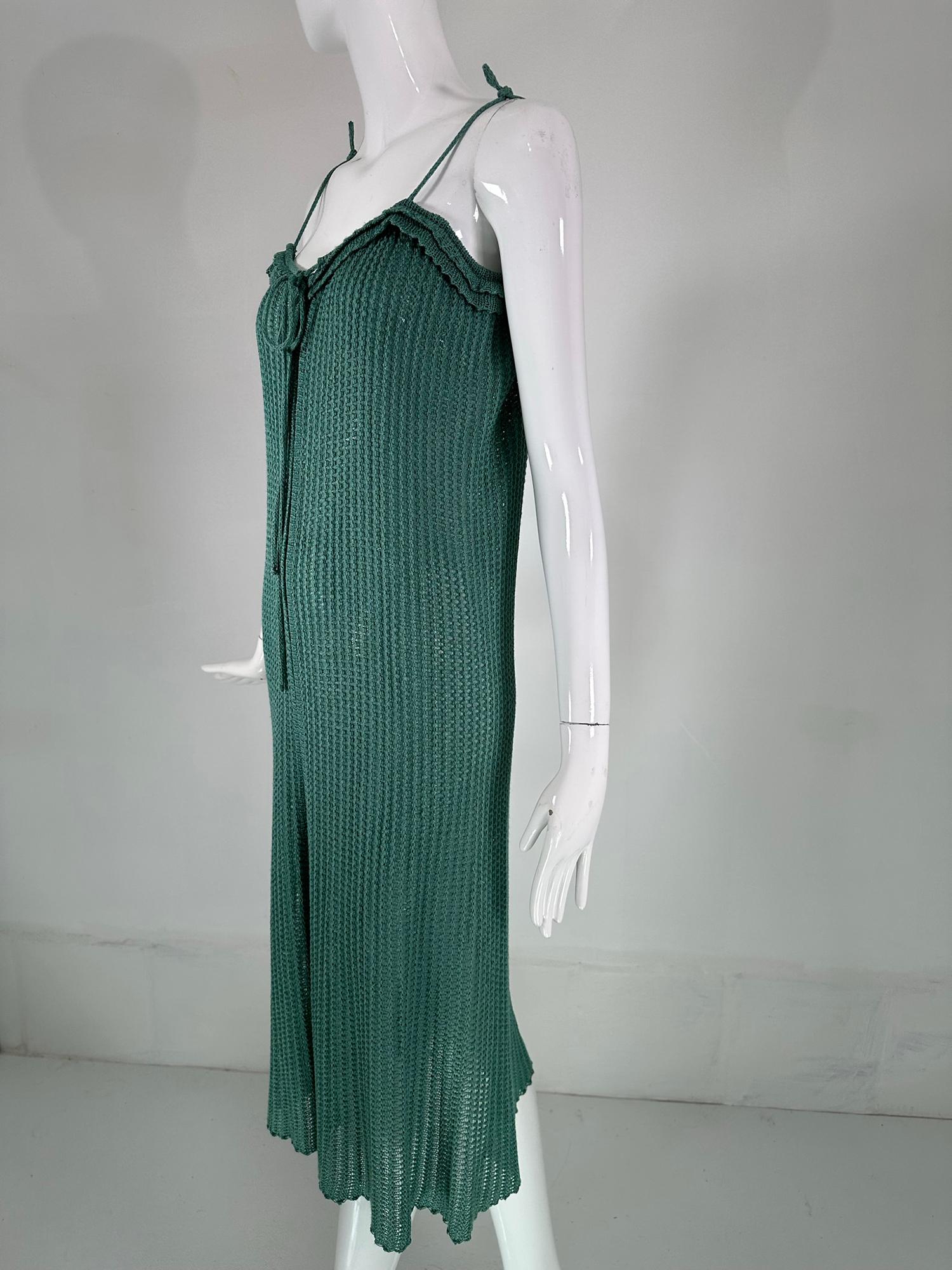 Mary Farrin London Aqua Cotton Crochet Slip Dress & Dolman Sleeve Sweater 1970s  For Sale 3