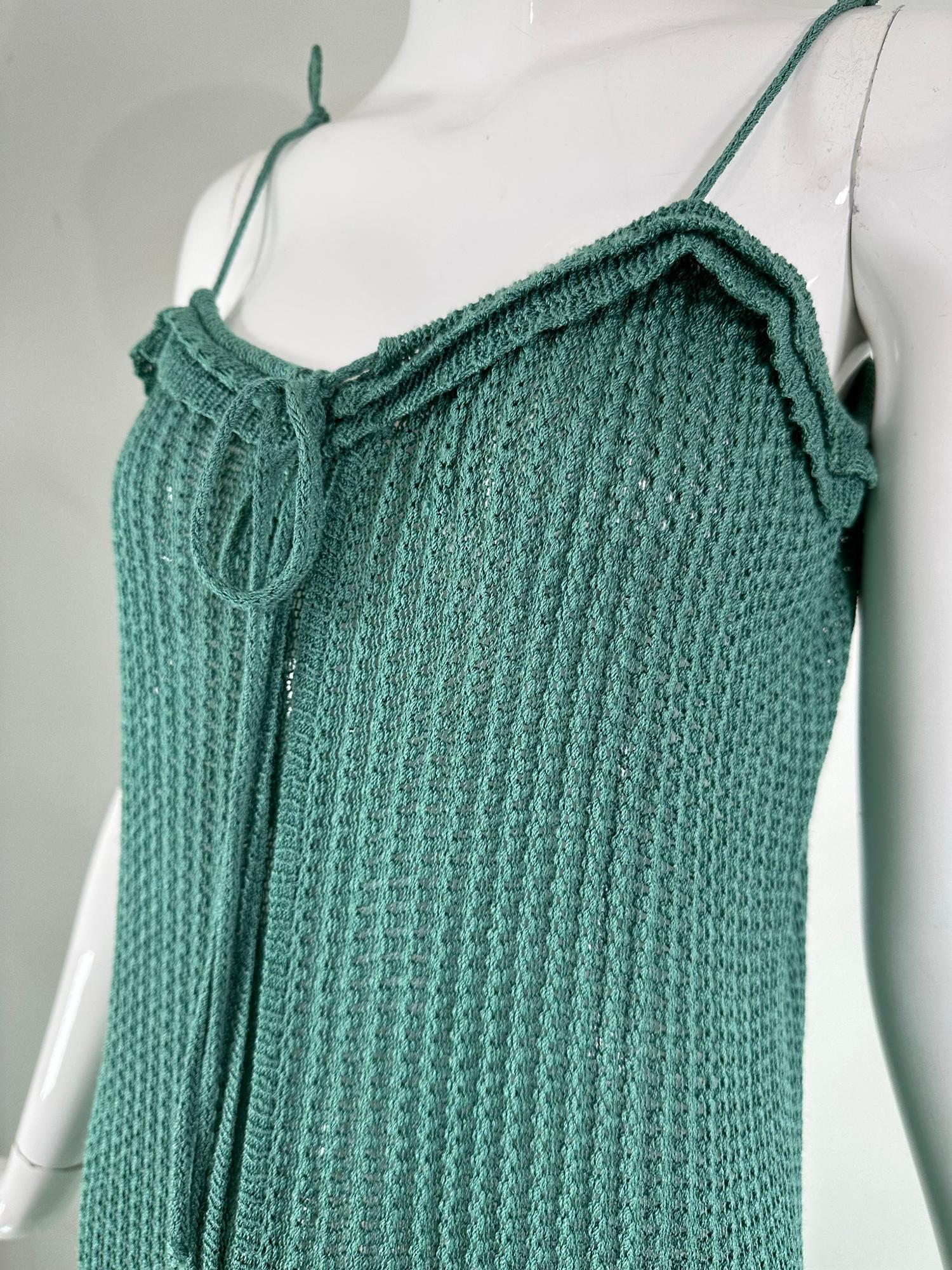 Mary Farrin London Aqua Cotton Crochet Slip Dress & Dolman Sleeve Sweater 1970s  For Sale 4