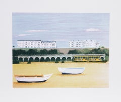 Beach at Brighton, Folk Art Lithograph by Mary Faulconer