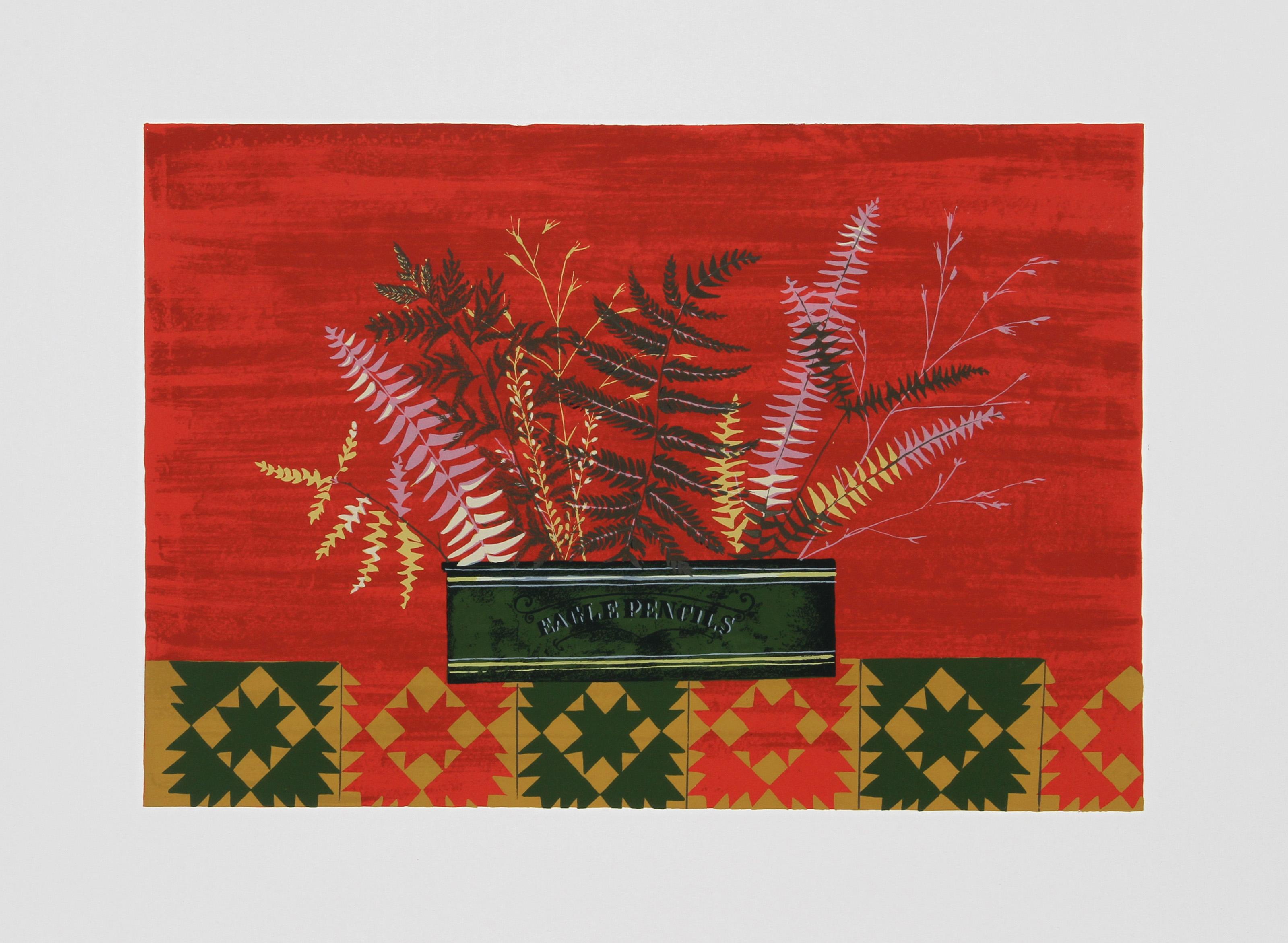 Mary Faulconer, americana (1912 - 2011) - Felci d'autunno, anno:  1980 circa, Medio:  Litografia, firmata e numerata a matita, Edizione:  250, AP 35, Dimensioni immagine:  13 x 18 pollici, Dimensioni:  22 in. x 30 in. (55,88 cm x 76,2 cm),