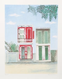 Vintage Haitian Barback Shop, Folk Art Lithograph by Mary Faulconer