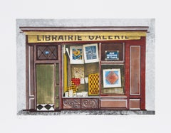 Librarie Galerie, Folk Art Lithograph by Mary Faulconer