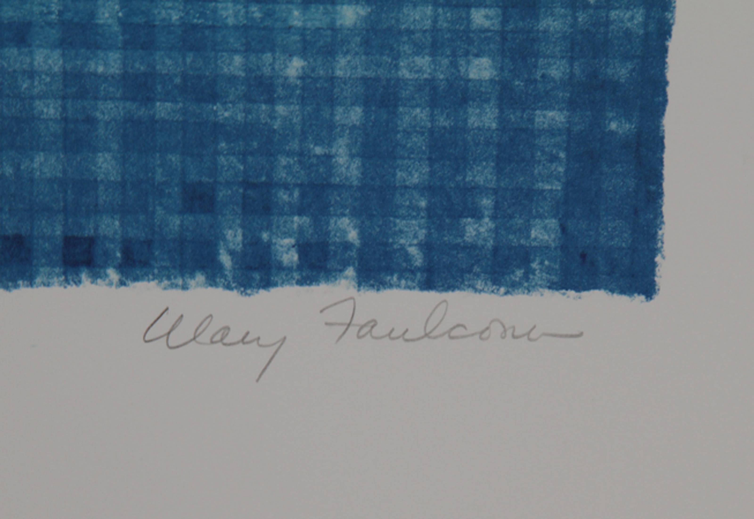 Mostaza para flores azules, litografía de arte popular de Mary Faulconer en venta 1