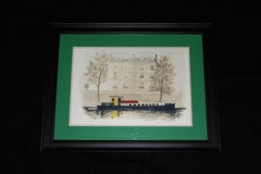 Framed Paris Barge Lithograph, 1970s Folk Art Print, Limited Edition