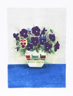 Viole del pensiero in coppa, litografia folk di Mary Faulconer