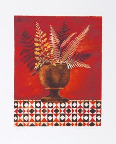 Helechos rojos, litografía de arte popular de Mary Faulconer