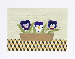 Vintage Three Pansies, Folk Art Lithograph by Mary Faulconer