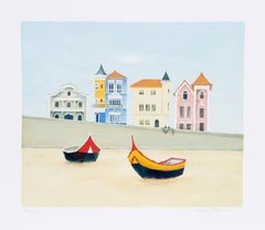 Victorian Houses, Folk Art Lithograph by Mary Faulconer