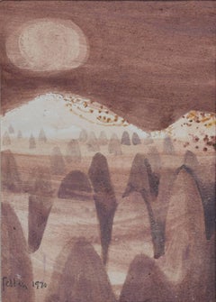 Aquarell-Mondlicht von 1970 in Cappadocia, Moderne britische Kunst, von Mary Fedden