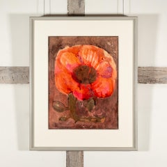 Rose, 1969 - Brown and Red Gouache Painting of Flower by Mary Fedden