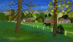 "Paesaggio rurale" 1995 di Mary Fedden – Campagna inglese, allevamento di cavalli, guazzo