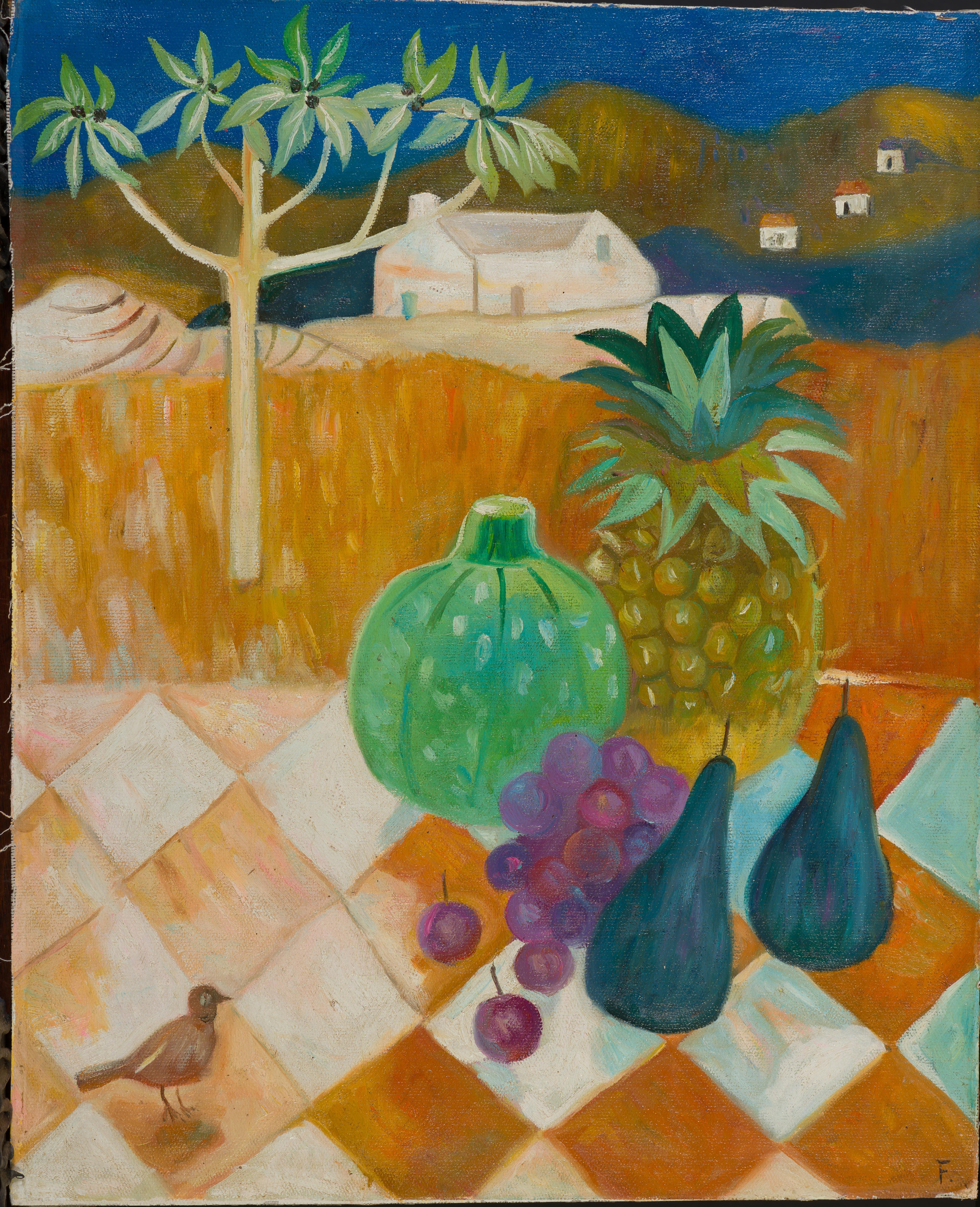 After Mary Fedden OBE R.A. PPRWA 1915-2012, was an English artist and teacher of art. She studied at the Slade School of Art in London and she painted portraits, murals and developed her own style of painting still life. She taught at the Royal