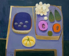 The Mauve Table: Signed Oil on Canvas Still Life, Framed 50x61 cm