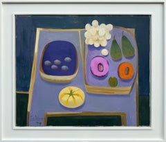 The Mauve Table: Signed Oil on Canvas Still Life, Framed 50x61 cm