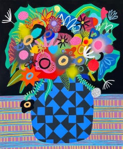 Geometrische Blumenvase mit geometrischem Rahmen_2023_Mary Finlayson_Gouache/Canvas/Maple-Rahmen_Floral