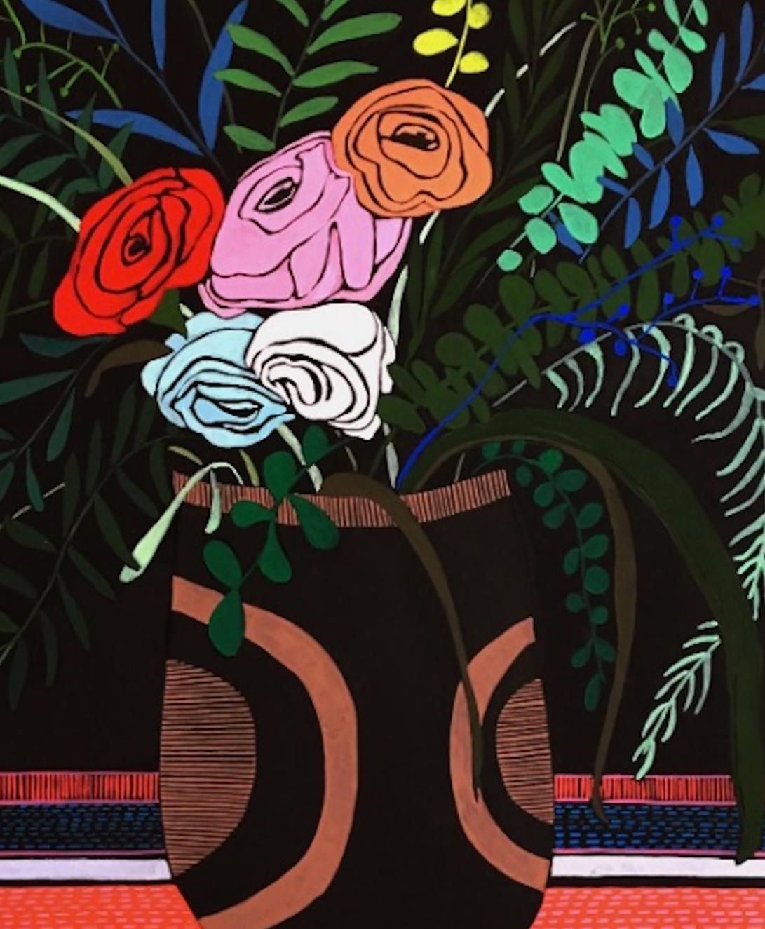 Flowers II, 2020, Mary Finlayson, Gouache on Paper- Floral/Still Life/Black For Sale 2