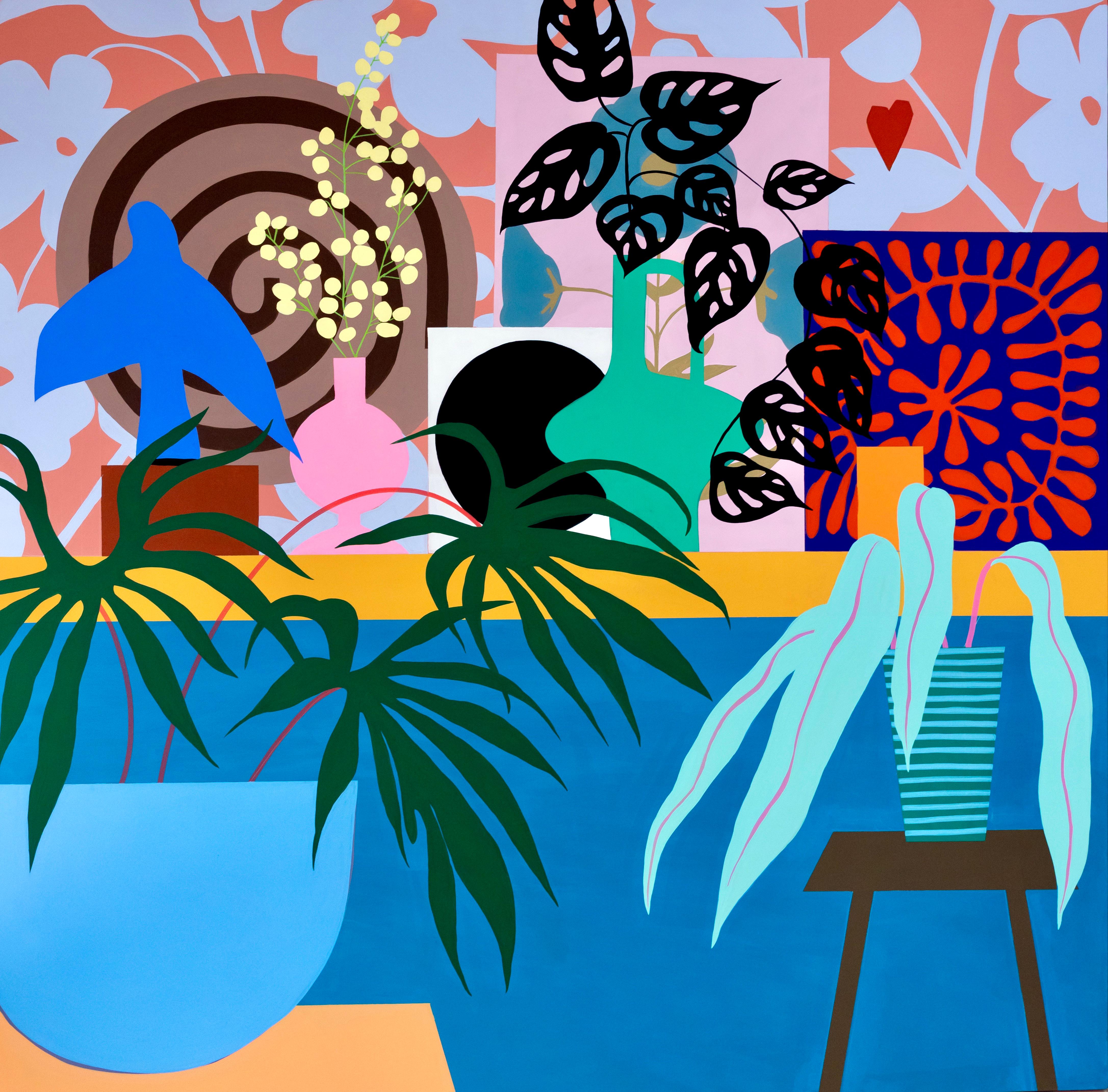 Flowers on the Wall by Mary Finlayson, Gouache/Canvas, Floral, Still Life