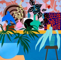 Flowers on the Wall by Mary Finlayson, Gouache/Canvas, Floral, Still Life