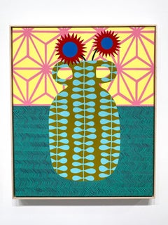 Green Vase with Red Cosmos_Mary Finlayson_Gouache/Canvas/Maple Frame_Floral