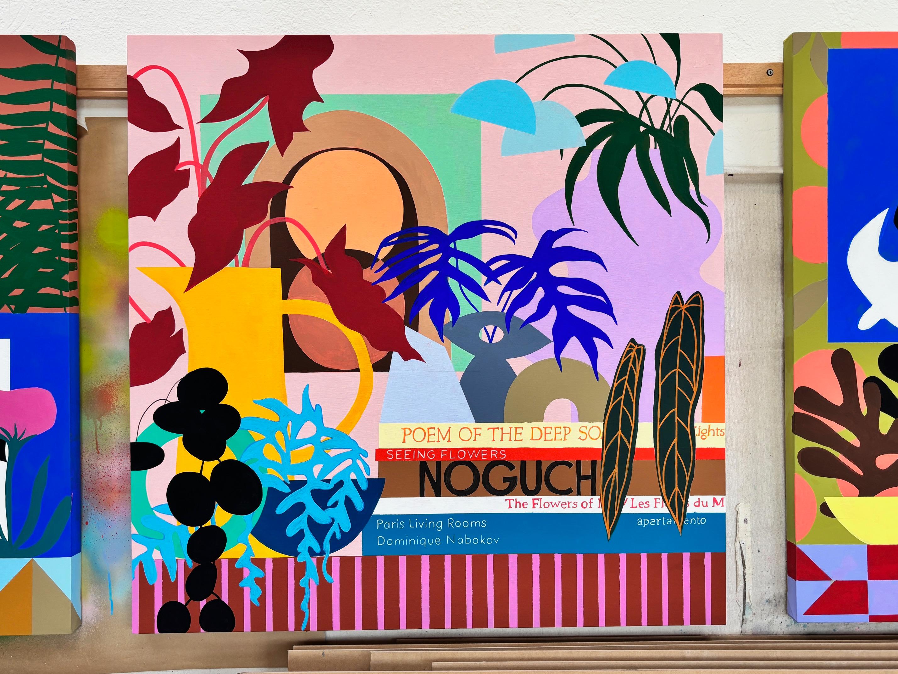 Seeing Flowers von Finlayson, Gouache/Leinwand, Floral, Tropische Blätter, Patterns – Painting von Mary Finlayson