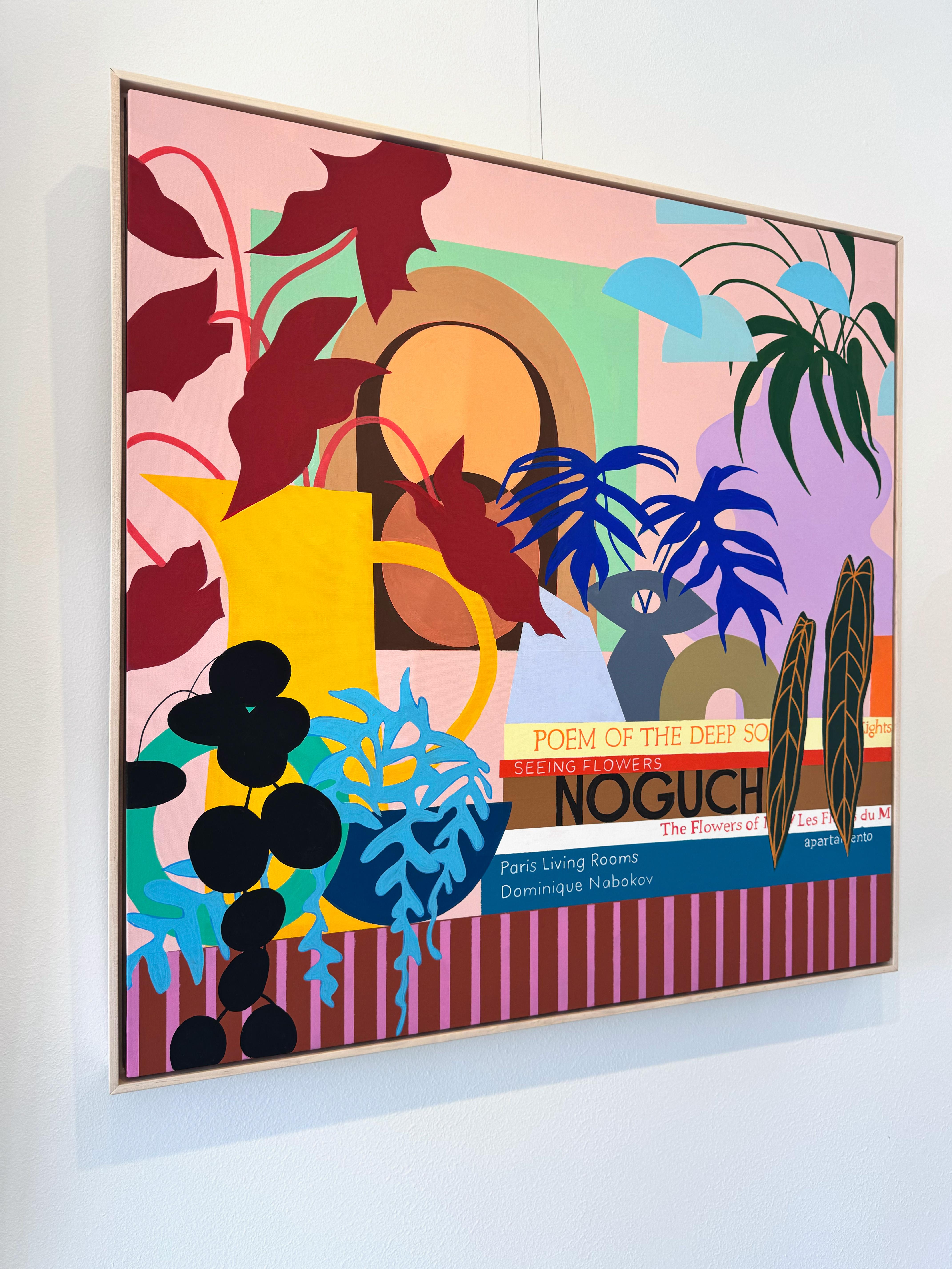 Seeing Flowers von Finlayson, Gouache/Leinwand, Floral, Tropische Blätter, Patterns (Beige), Interior Painting, von Mary Finlayson