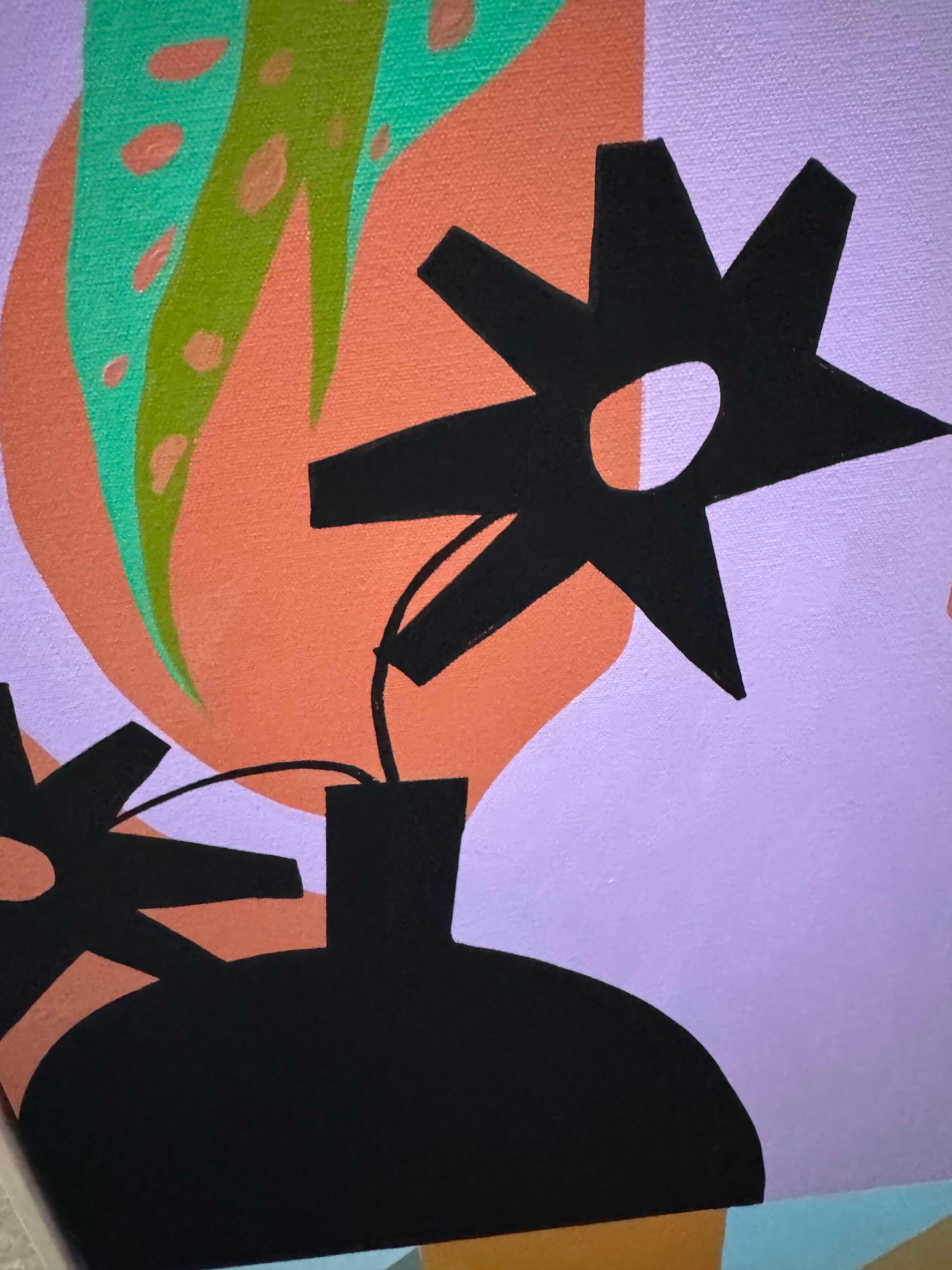 Shelf with Books and Pink Poppies by Finlayson, Gouache/Canvas, Floral, Patterns For Sale 4