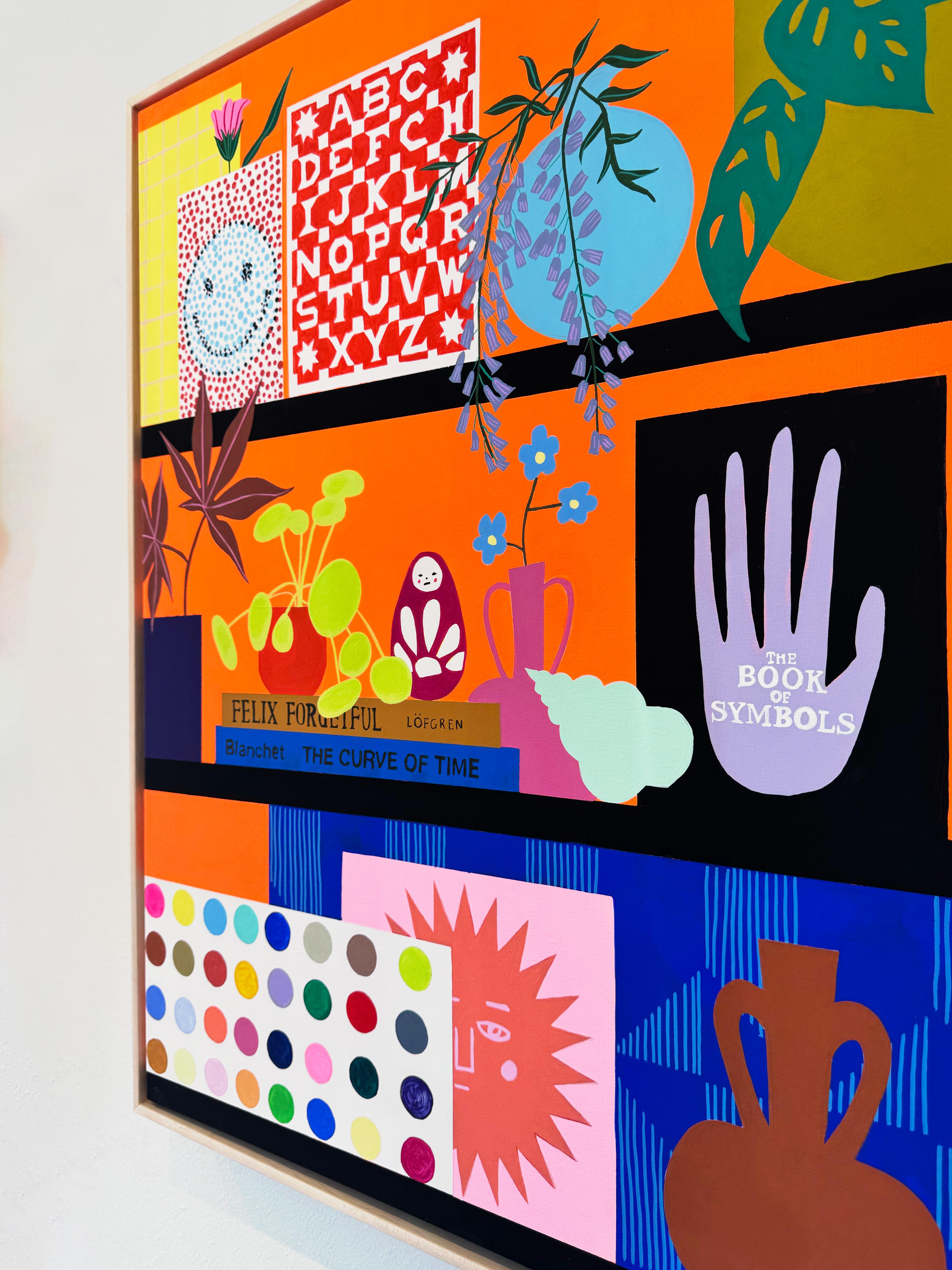 The Curve of Time & Felix Forgetful w/ Japanese Maple & Seashell by Finlayson - Contemporary Painting by Mary Finlayson