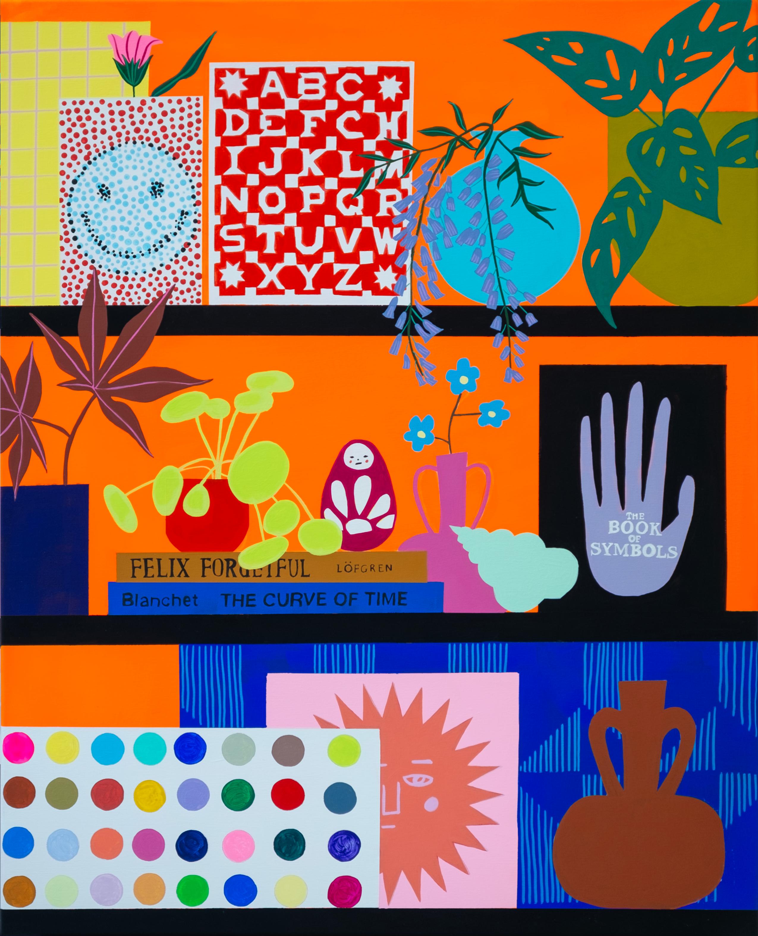 Mary Finlayson Interior Painting - The Curve of Time & Felix Forgetful w/ Japanese Maple & Seashell by Finlayson