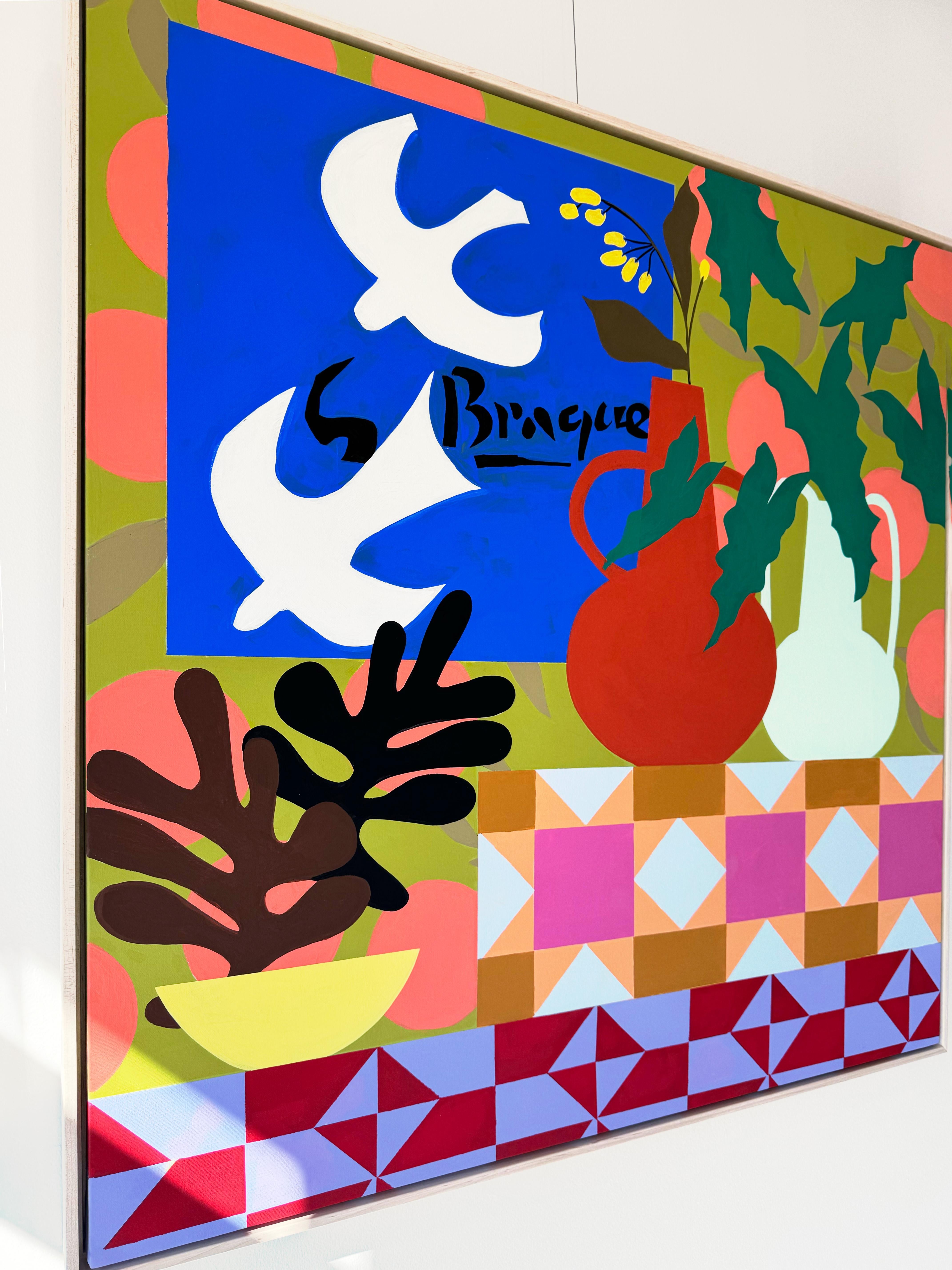 Colombes blanches avec aster jaune par Mary Finlayson, Gouache/Tissu, Floral, Oiseau en vente 4