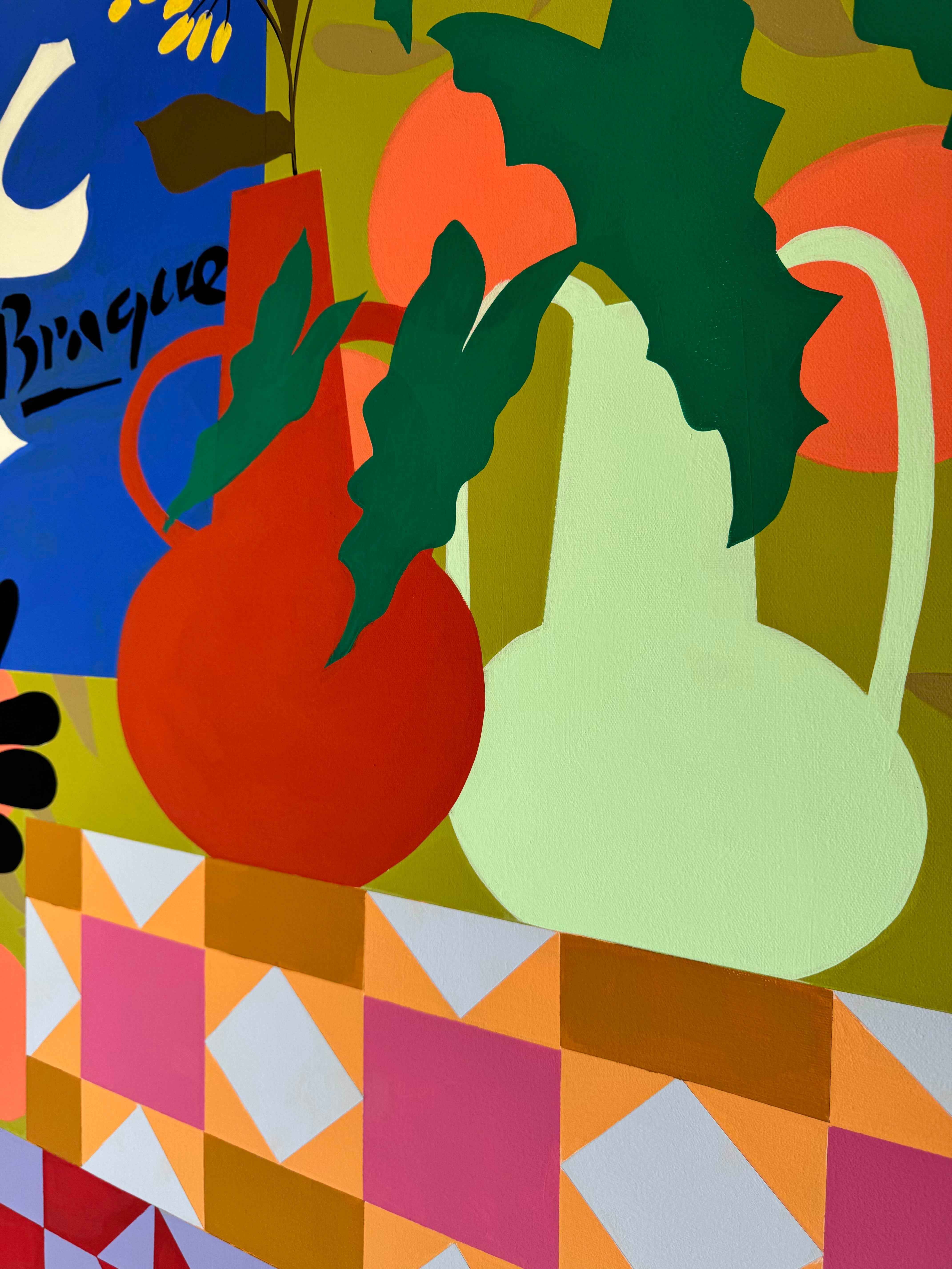 Colombes blanches avec aster jaune par Mary Finlayson, Gouache/Tissu, Floral, Oiseau en vente 7