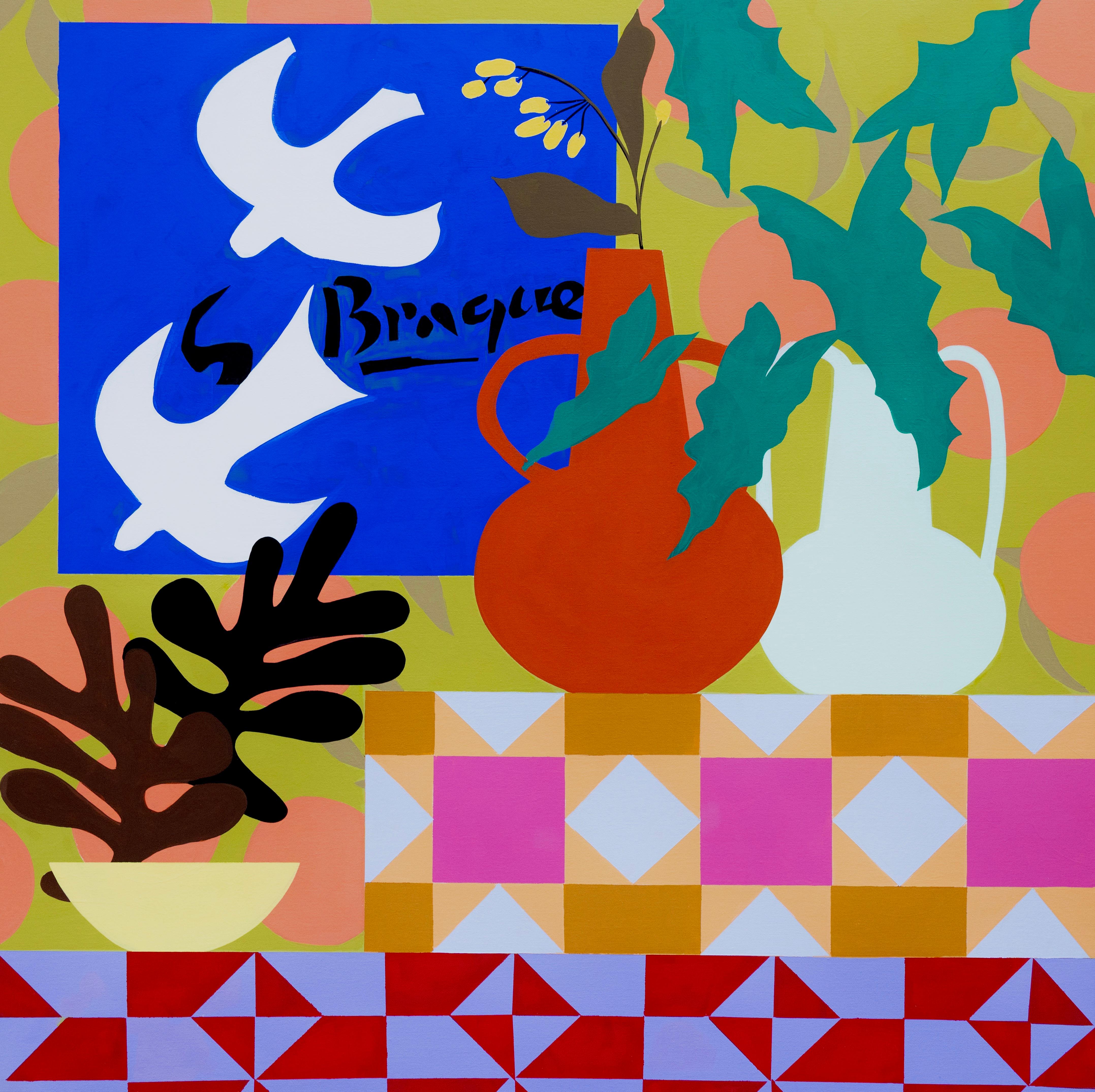 Mary Finlayson
"Colombes blanches à l
aster jaune"
Gouache sur toile avec cadre en érable
36 x 36 pouces

L
intérêt de Mary Finlayson pour la peinture d
espaces intérieurs illustre la façon dont les environnements révèlent l
identité. Naviguant sur