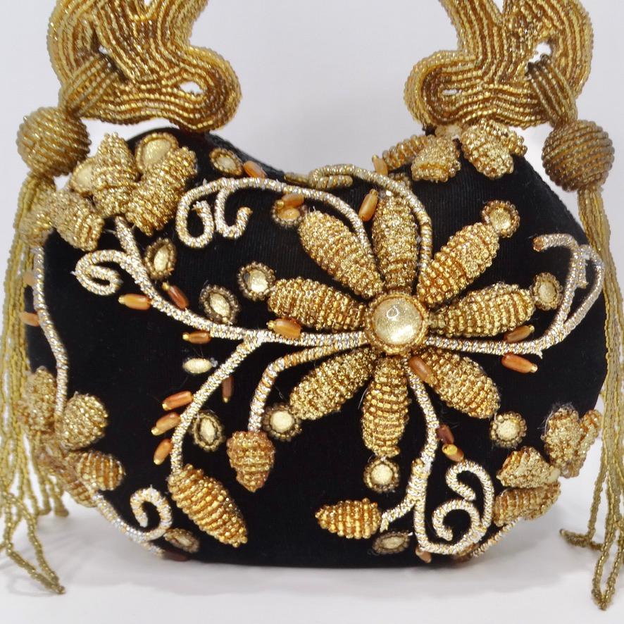 Brown Mary Frances Gold Bead Embellished Novelty Minaudiere For Sale