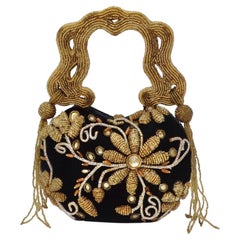 Vintage Mary Frances Gold Bead Embellished Novelty Minaudiere