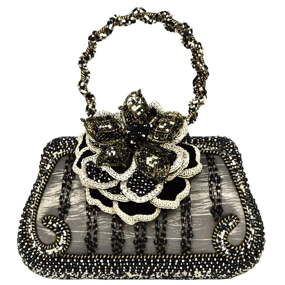 CL Womens Vintage Retro Clutches Purses Evening Bags Dinner Handbag Shoulder Bag Seed Beaded Sequin Tassel Flower