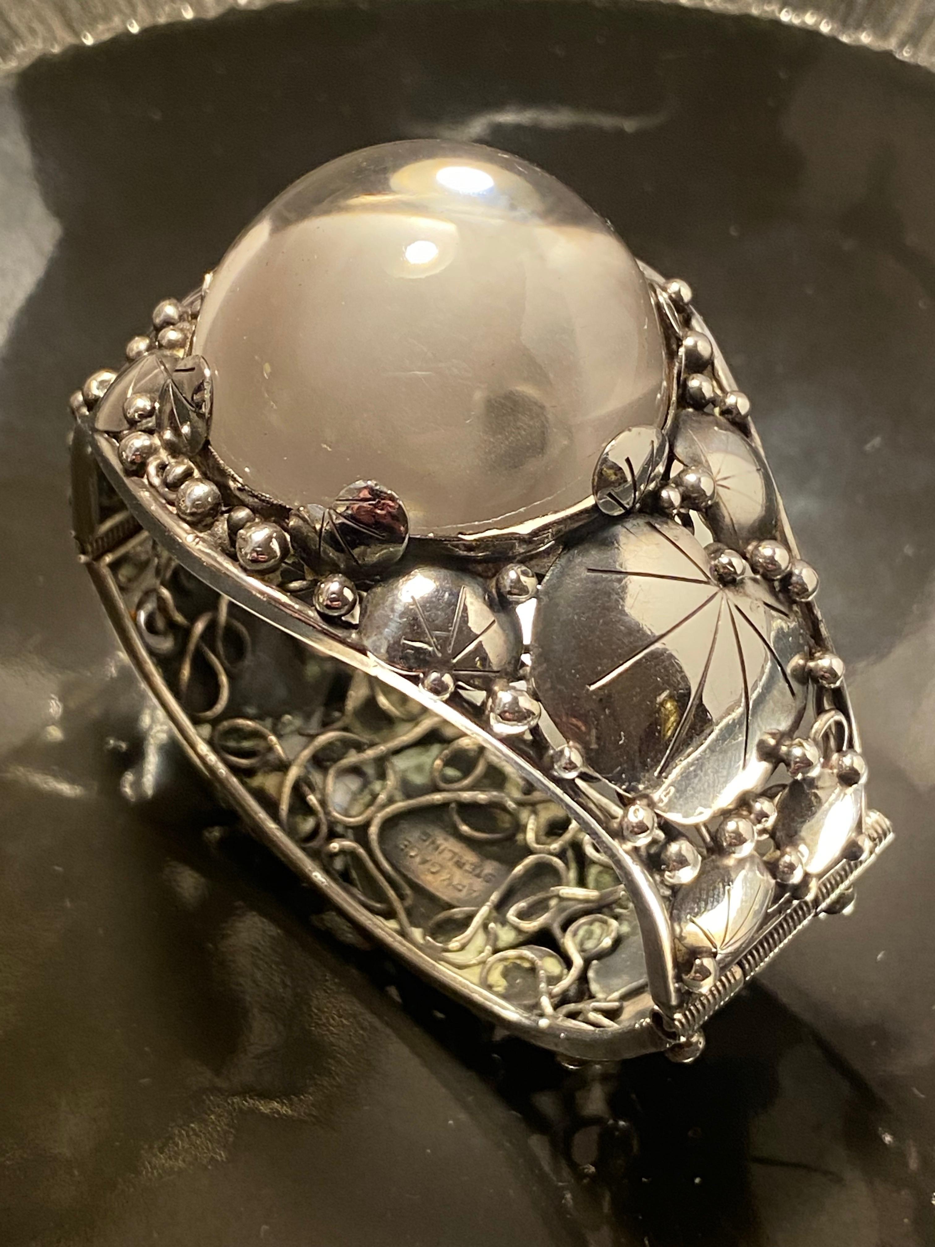 Mary Gage Bracciale grande in sterling e cristallo di rocca con pietra cabochon in stile Art Déco in vendita 15