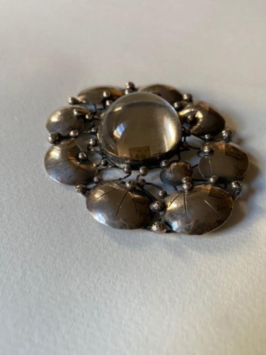 Mary Gage Sterling Silver Brooch with Rock Crystal Cabochon For Sale 2