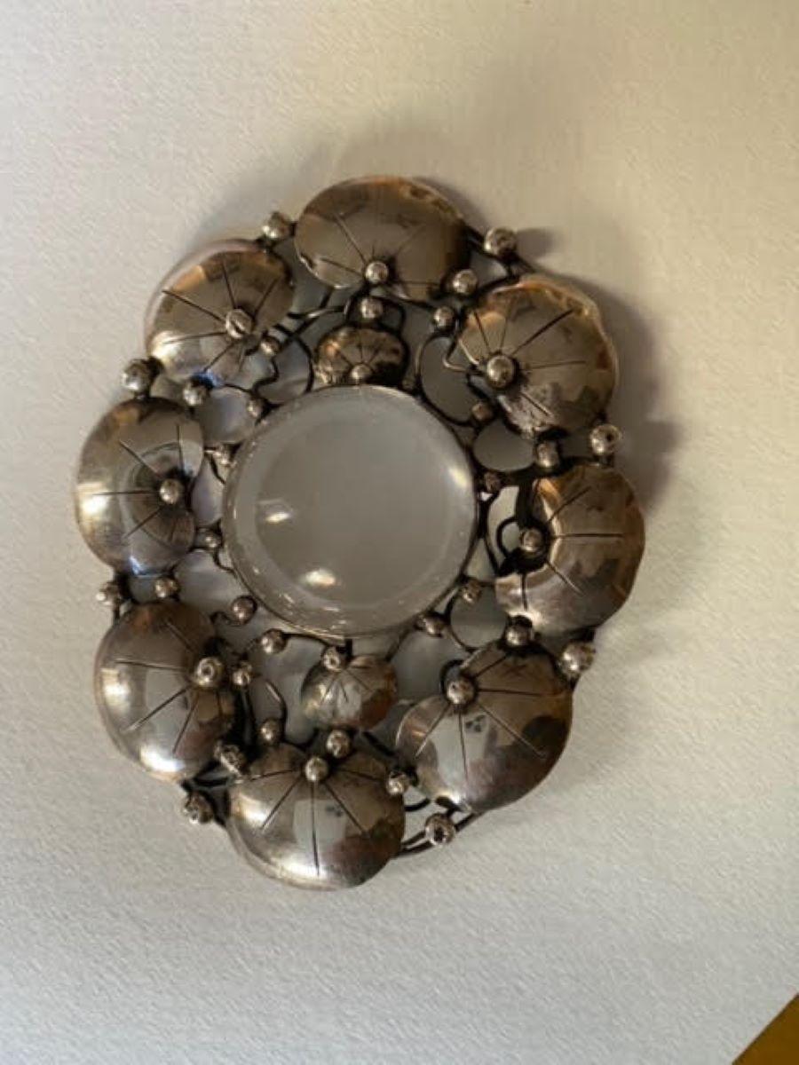 Mary Gage Sterling Silver Brooch with Rock Crystal Cabochon For Sale 4