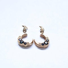 Mary Gallagher 14k Yellow Gold Crescent Earrings with Sapphires and Diamonds
