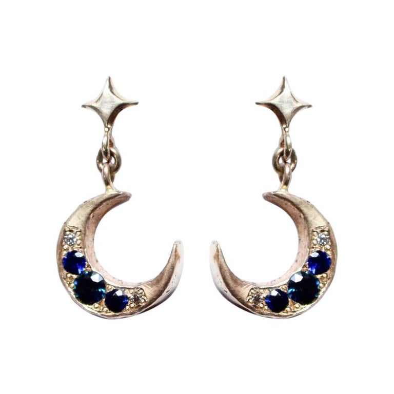 Mary Gallagher 14k Yellow Gold Crescent Earrings with Sapphires and ...