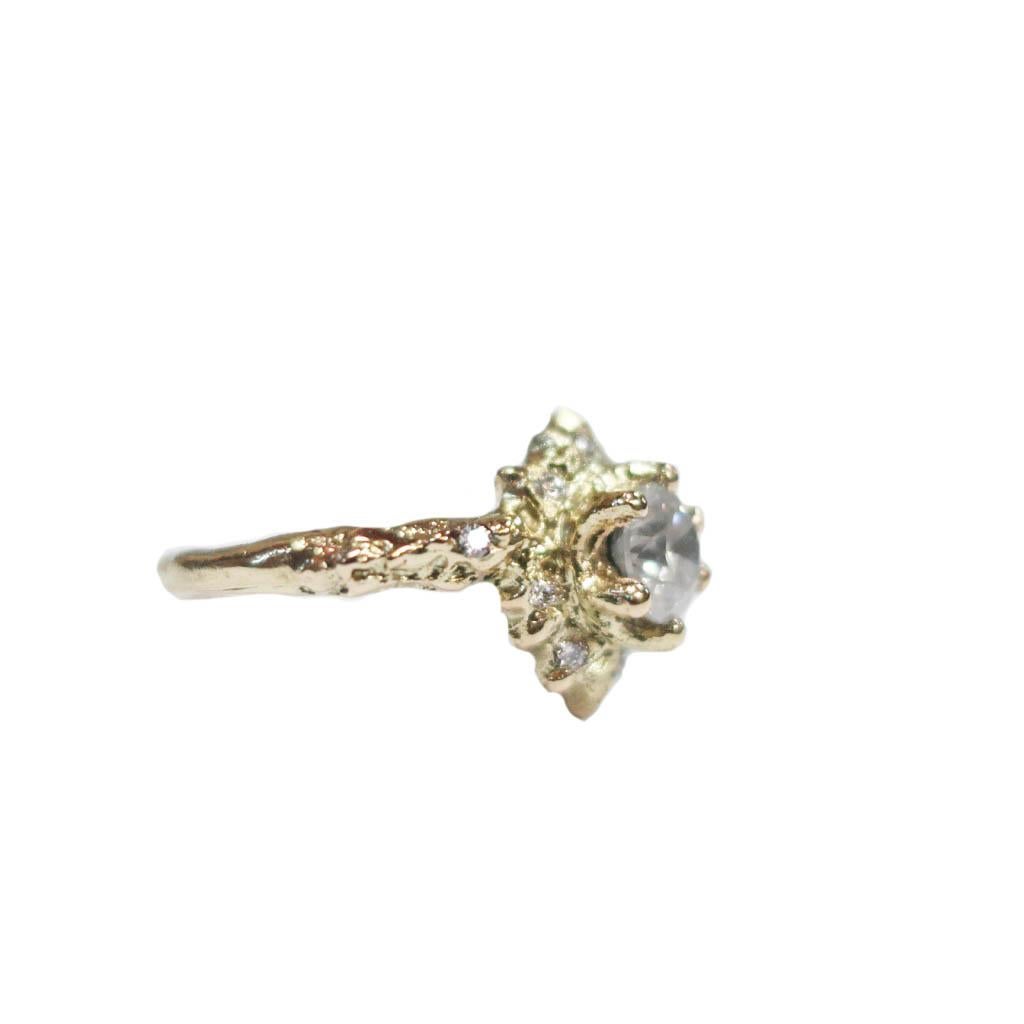 This cluster style ring is cast in 18K yellow gold with a center opalescent diamond surrounded by small 1.3mm vs white diamonds.  This romantic piece is inspired by vintage cluster rings and is a wonderful alternative engagement piece. 


0.84ct