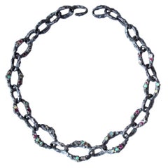 Catena Mary Gallagher in argento sterling con opale e granato incastonati