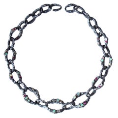 Mary Gallagher Sterling Silver Opal and Garnet Set Chain