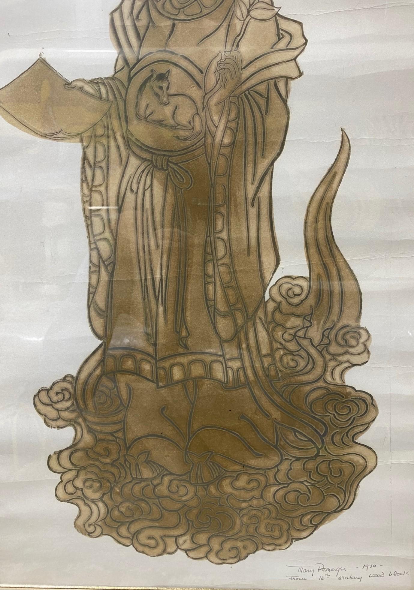 American Mary Gardner Preminger Signed Print from 16th Century Buddhist Buddha Woodblock For Sale