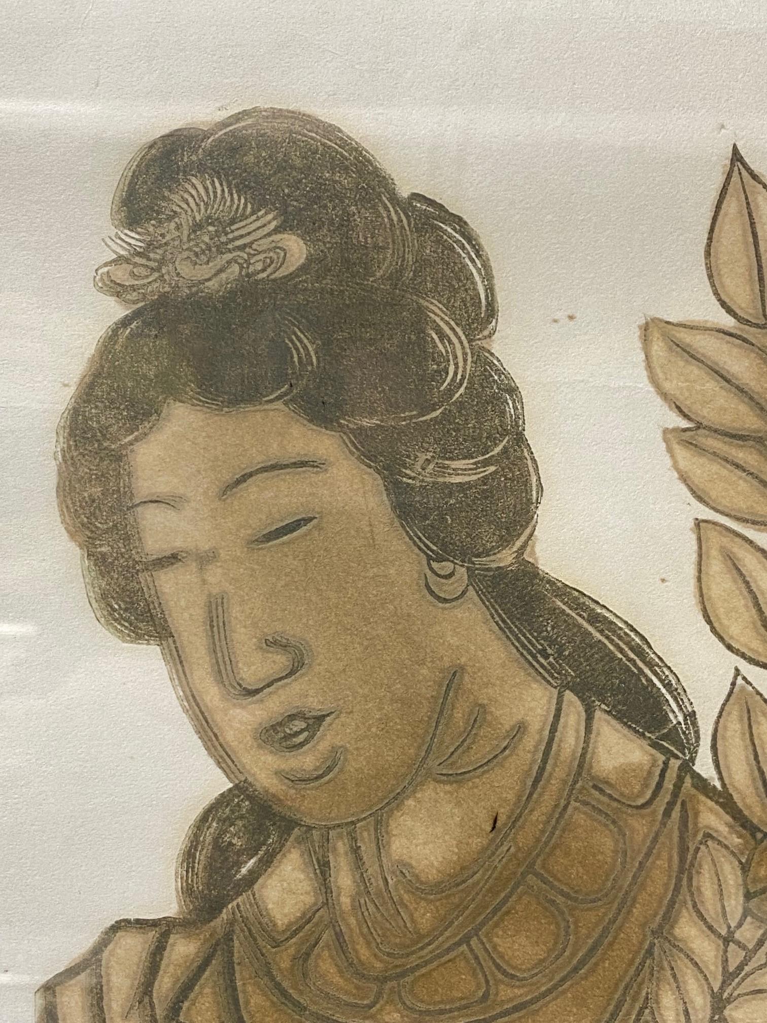 Late 20th Century Mary Gardner Preminger Signed Print from 16th Century Buddhist Buddha Woodblock For Sale