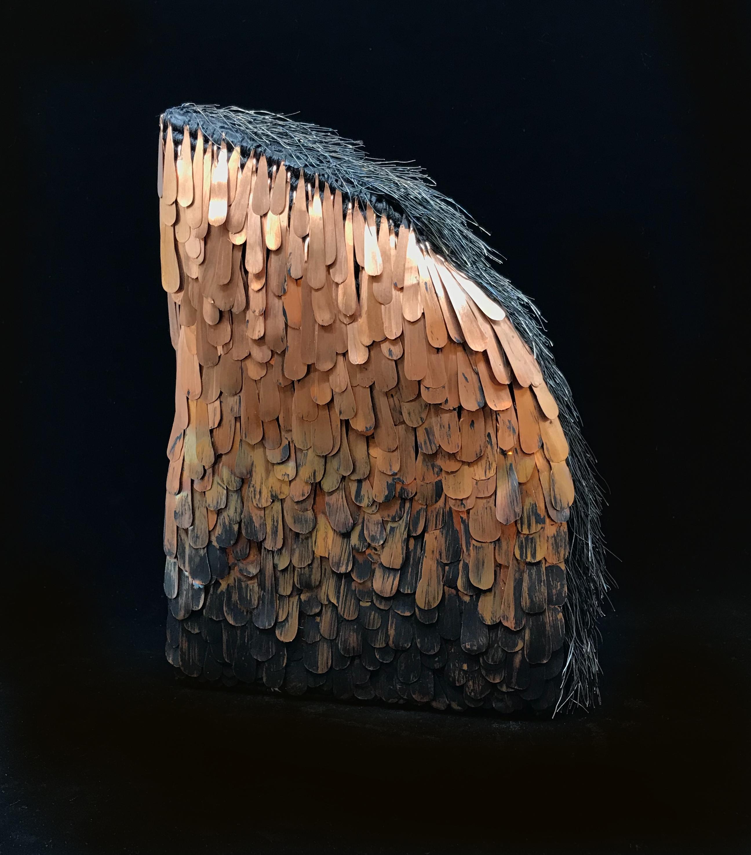 Contemporary Mixed Media Sculpture, Waxed Linen, Hammered Copper, Fine Iron Wire 1