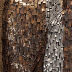 Wall Mounting Waxed Linen Sculpture with Mixed Media, Copper, Iron