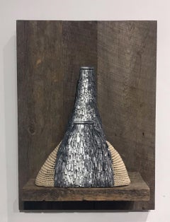 "Silvered Transparency", Mixed Media Sculpture, Waxed Linen, Reclaimed Wood