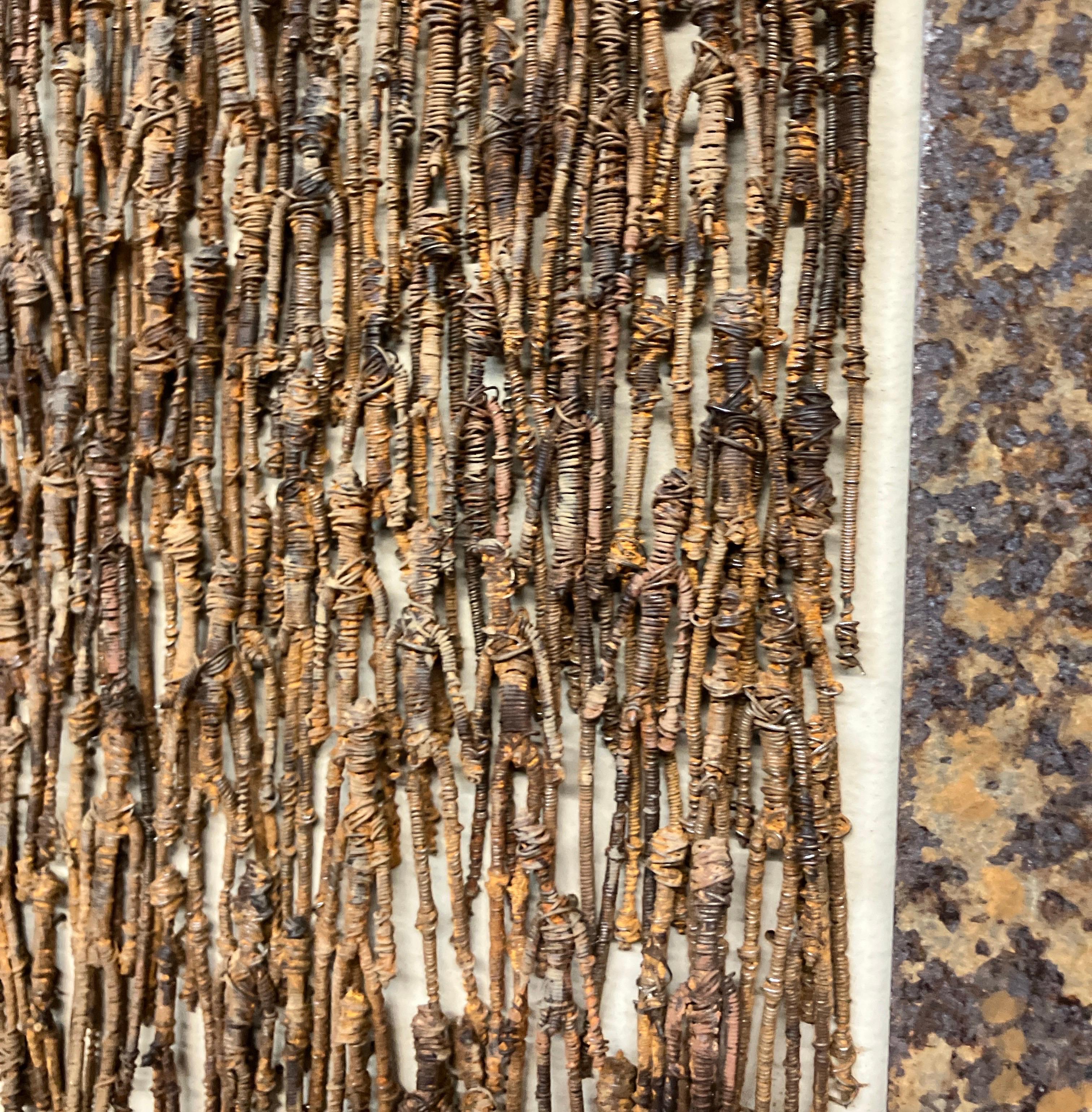 Scultura multimediale mista da parete, ferro su pannello di Wood Wood, Populace di Mary Giles in vendita 4