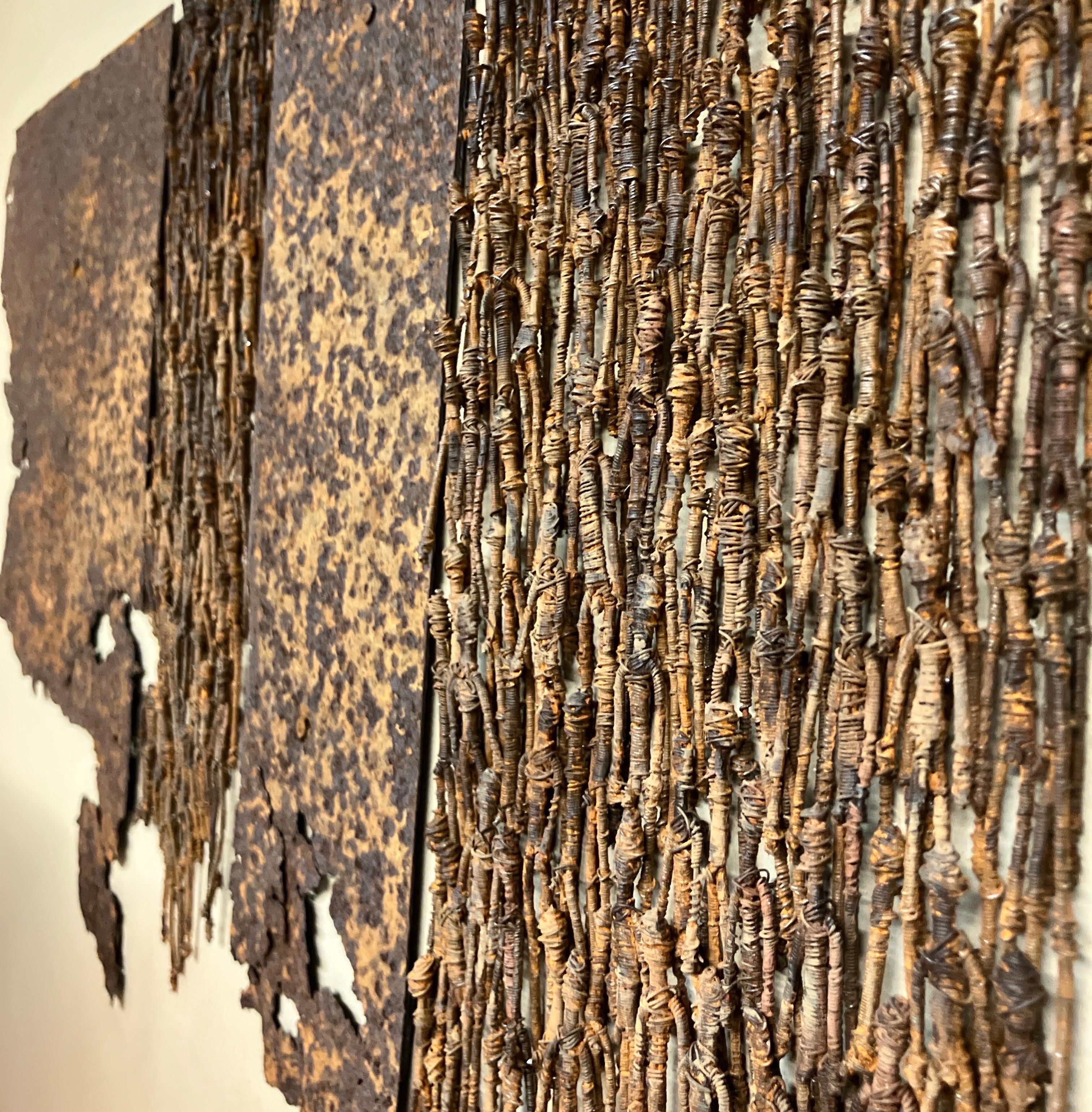 Scultura multimediale mista da parete, ferro su pannello di Wood Wood, Populace di Mary Giles in vendita 7